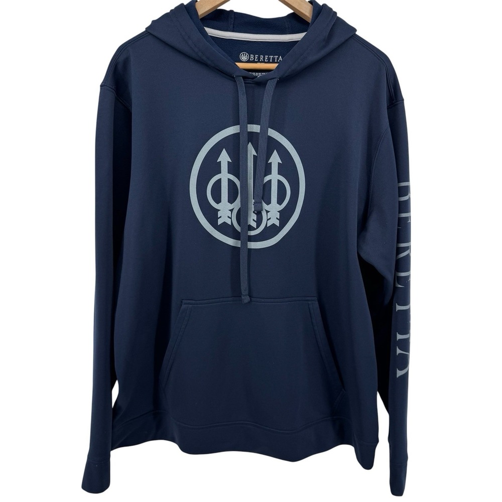 Beretta Men's Large Navy Blue Polyester Hoodie Graphic Logo Trident Performance